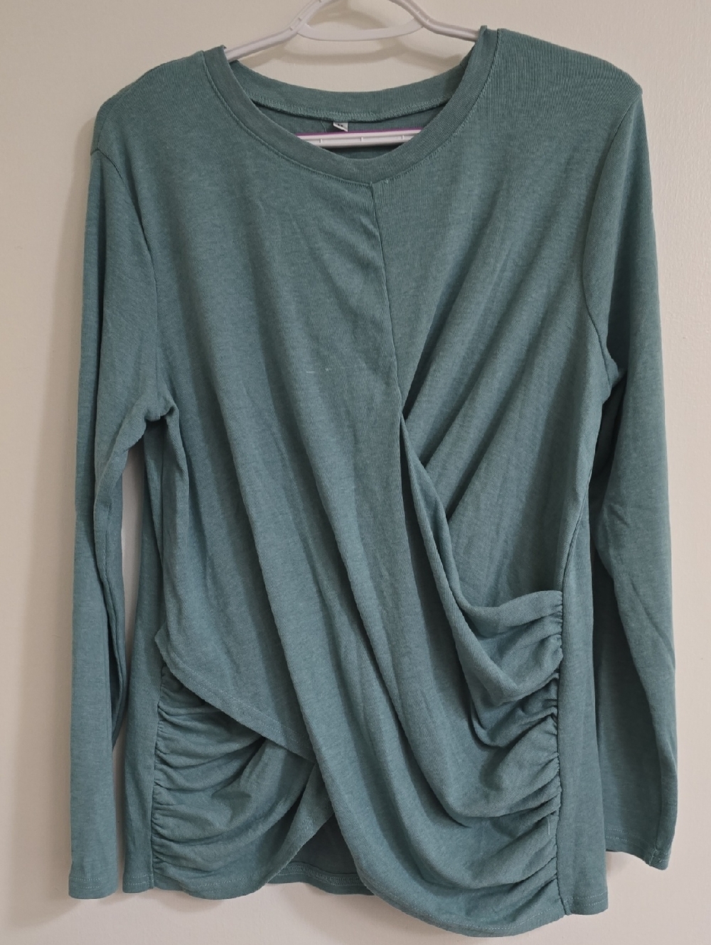 Women's Teal Twist Front Long Sleeve Top